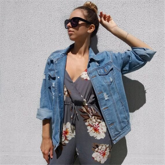 Basic Distressed Denim Jacket - Image 2