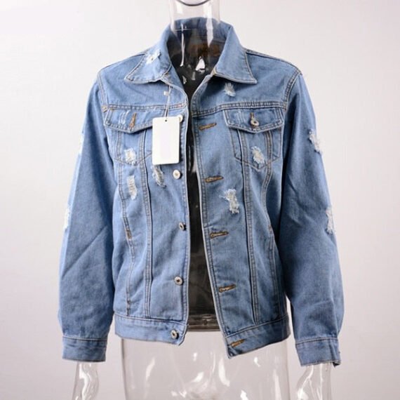 Basic Distressed Denim Jacket - Image 3