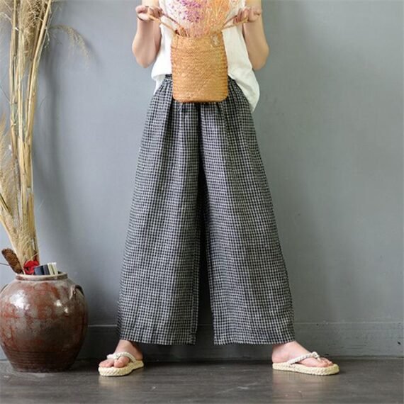 Plaid Linen Palazzo Pants - Image 2