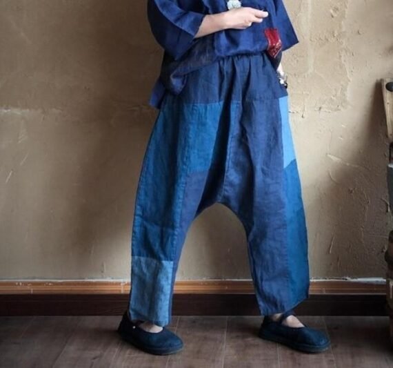 Blue Linen Harem Pants | Hippie - Image 4