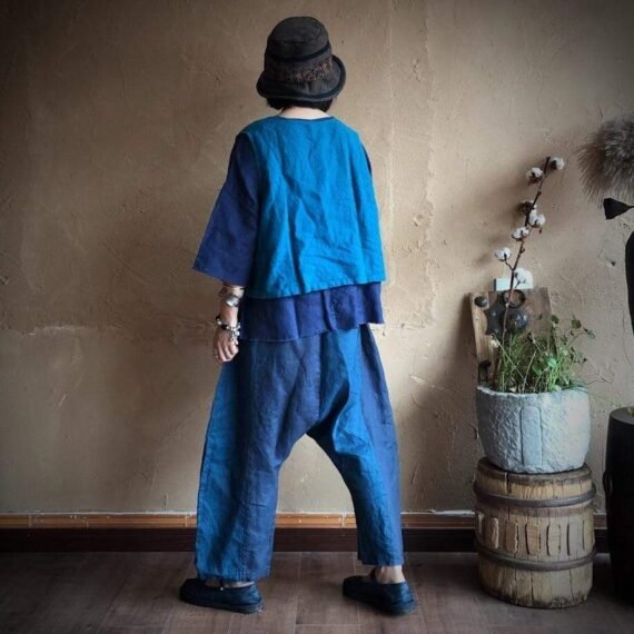 Blue Linen Harem Pants | Hippie - Image 5