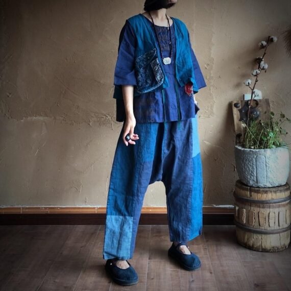 Blue Linen Harem Pants | Hippie - Image 3