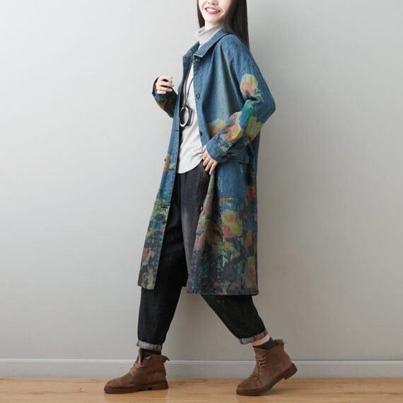 Oversized Floral Denim Coat - Image 2