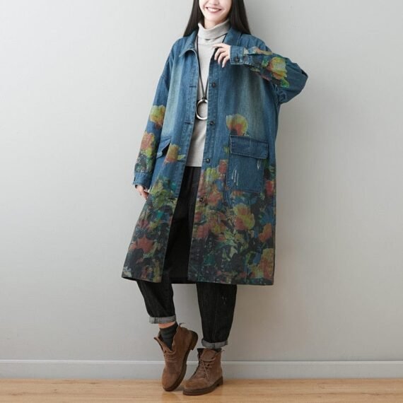 Oversized Floral Denim Coat - Image 3