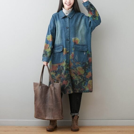 Oversized Floral Denim Coat - Image 4