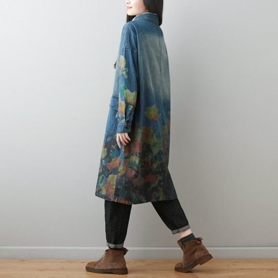 Oversized Floral Denim Coat - Image 5