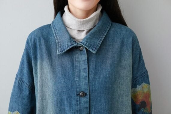 Oversized Floral Denim Coat - Image 6