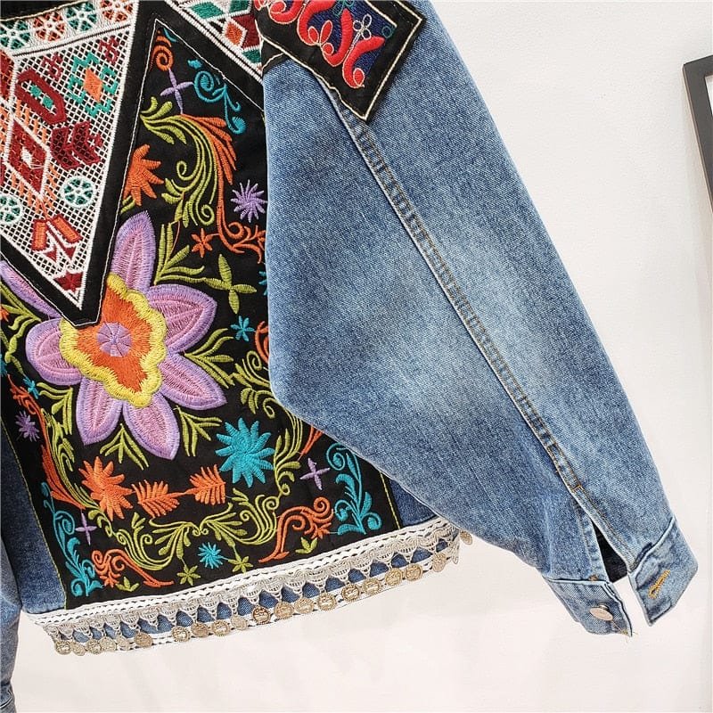 Boho Handmade Embroidered Denim Jacket - Image 9