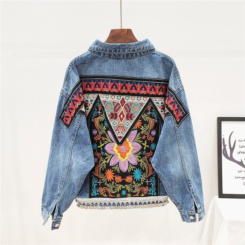 Boho Handmade Embroidered Denim Jacket - Image 3