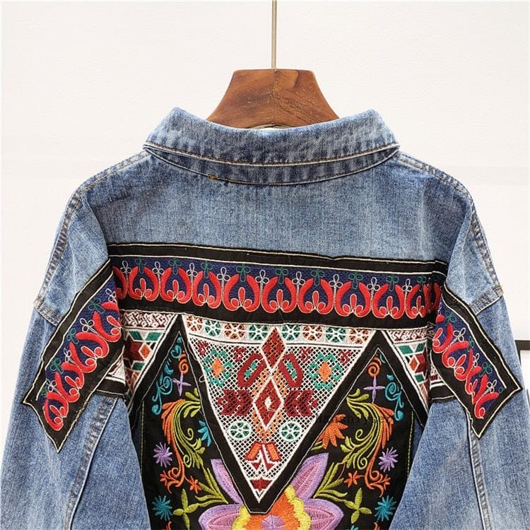 Boho Handmade Embroidered Denim Jacket - Image 6
