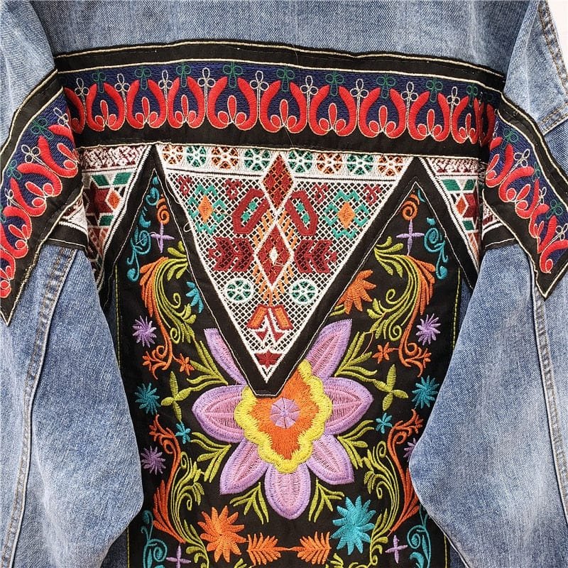 Boho Handmade Embroidered Denim Jacket - Image 7