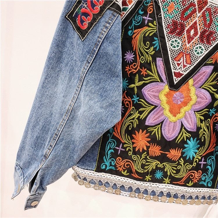 Boho Handmade Embroidered Denim Jacket - Image 8