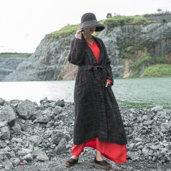 Cotton and Linen Wrap Cardigan Coat - Image 3