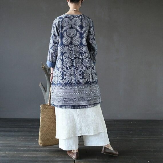 Blue and White Long Linen Cardigan - Image 6