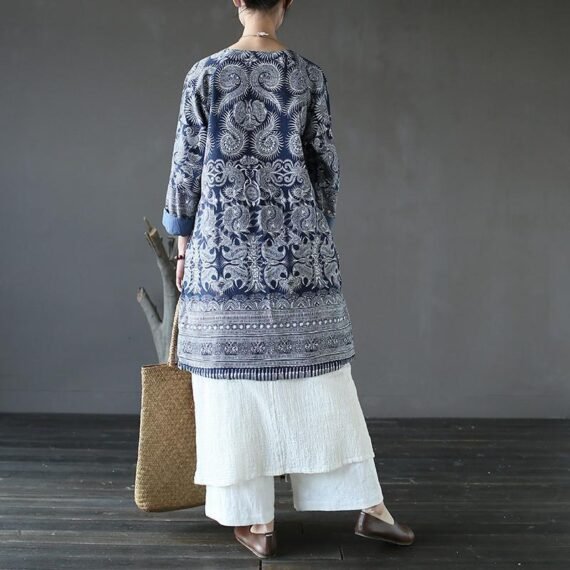 Blue and White Long Linen Cardigan - Image 4