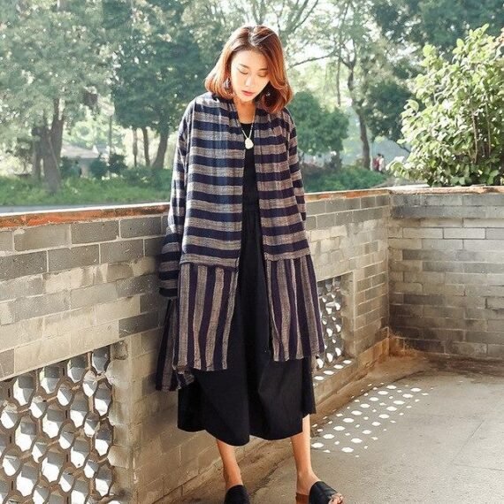 Cotton Linen Striped Cardigan - Image 8