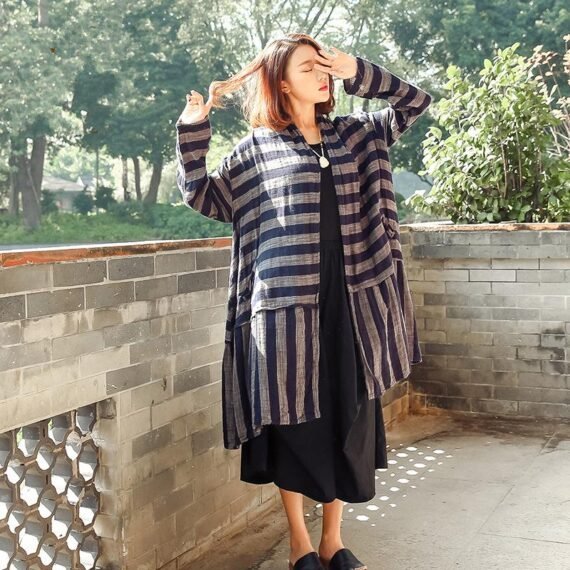 Cotton Linen Striped Cardigan - Image 6