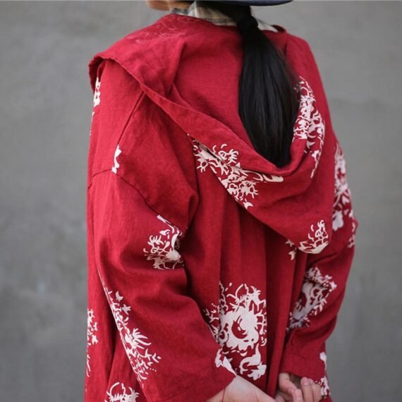 Dragon Empire Loose Hooded Linen Cardigan | Lotus - Image 9