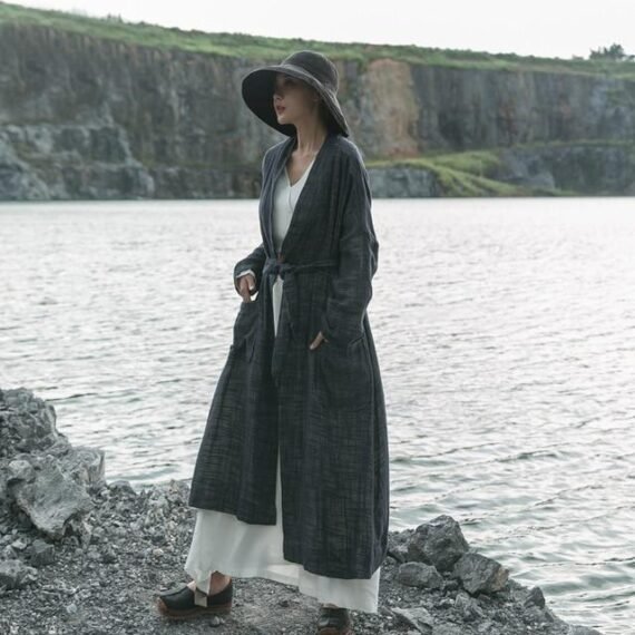 Cotton and Linen Wrap Cardigan Coat - Image 4