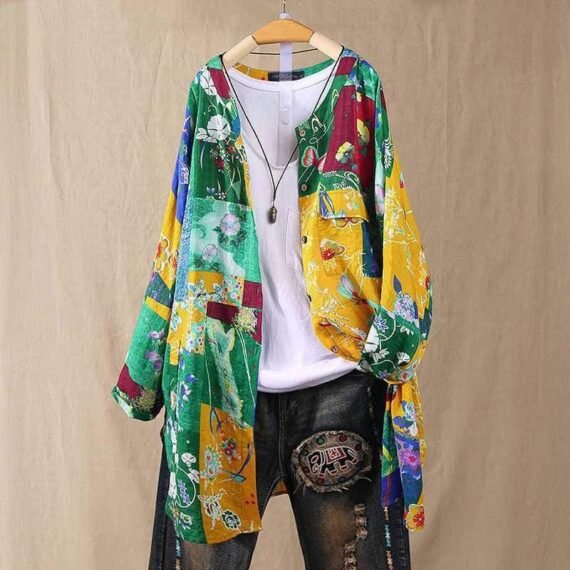 Hippie Peace Vibrant Floral Cardigan - Image 3