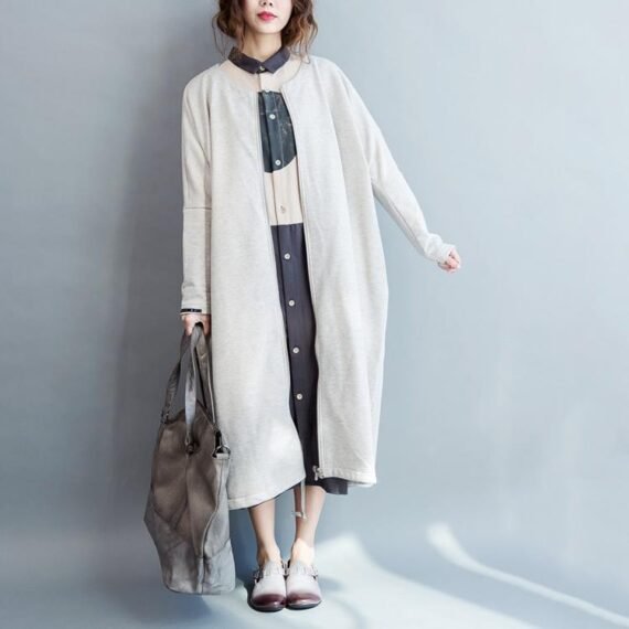 Long Beige Zip Up Cardigan