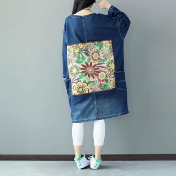 Long Denim Jacket with Pockets - Image 2