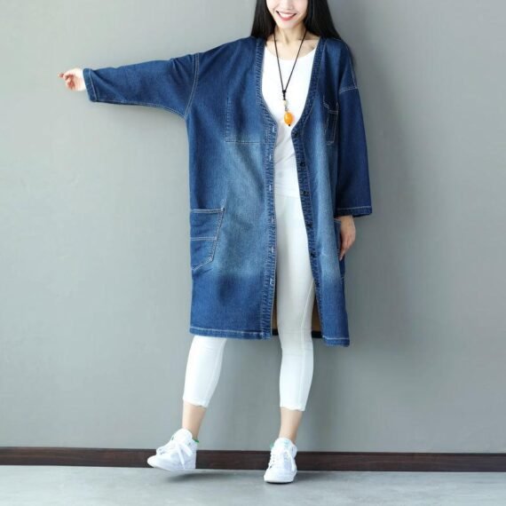 Long Denim Jacket with Pockets - Image 4