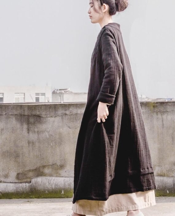 Cotton and Linen Long Black Cardigan - Image 2