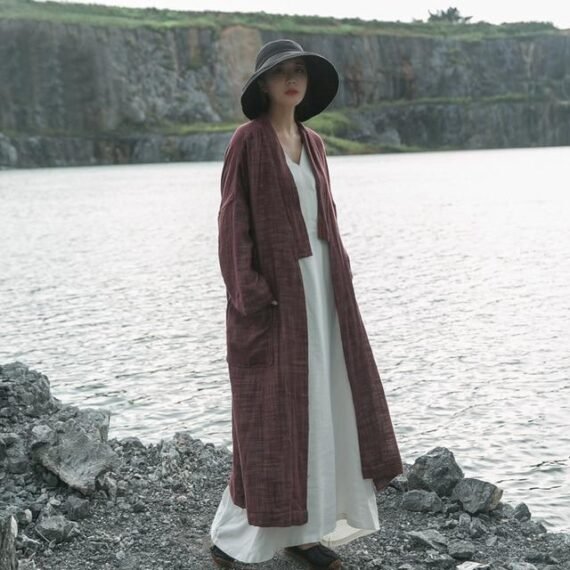 Cotton and Linen Wrap Cardigan Coat - Image 9