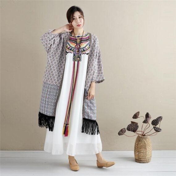 Tassel Embroidered Long Cardigan - Image 2