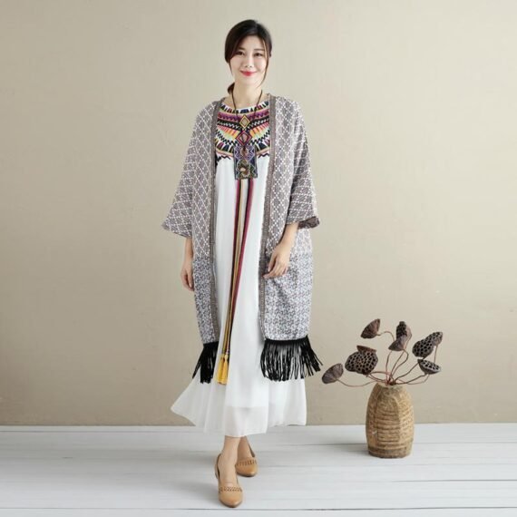 Tassel Embroidered Long Cardigan