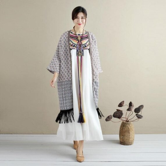 Tassel Embroidered Long Cardigan - Image 3