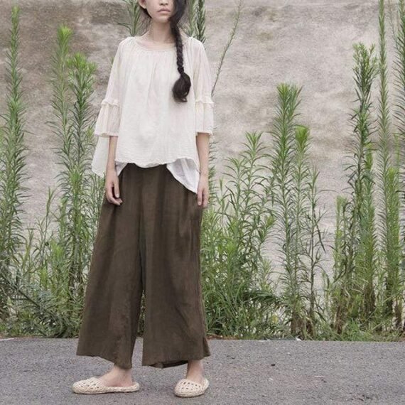 Ramie Vintage 3/4 Palazzo Pants | Lotus - Image 2