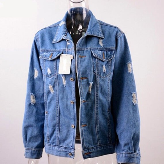 Basic Distressed Denim Jacket - Image 5