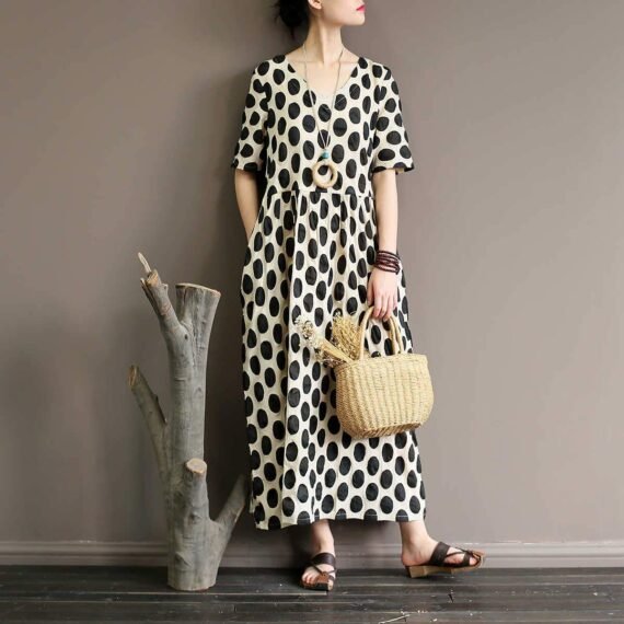 Empire Waist Polka Dot Midi Dress - Image 7