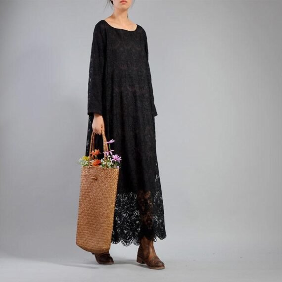 Black Flower Embroidered Maxi Dress | Nirvana - Image 2