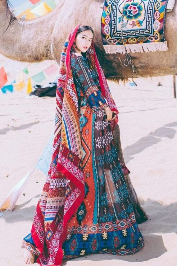 Boho Flare Sleeve Tribal Chiffon Dress | Mandala - Image 4