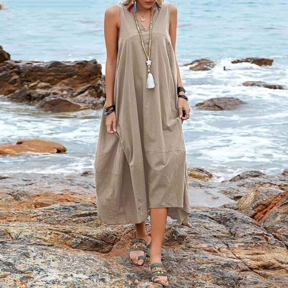 Casual V-neck Sleeveless Midi Dress - Image 13