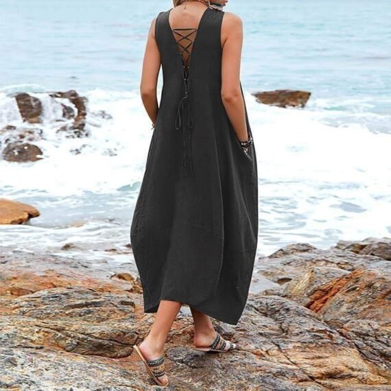 Casual V-neck Sleeveless Midi Dress - Image 2