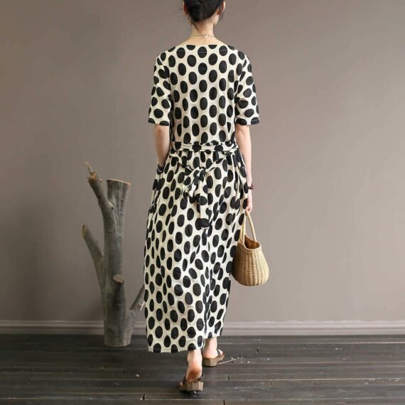 Empire Waist Polka Dot Midi Dress - Image 9