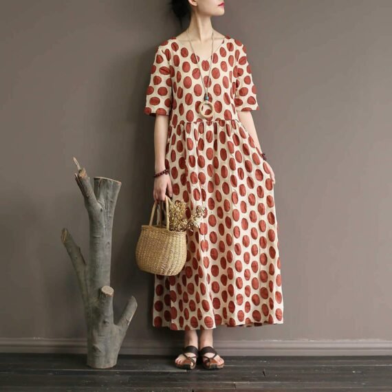 Empire Waist Polka Dot Midi Dress - Image 2