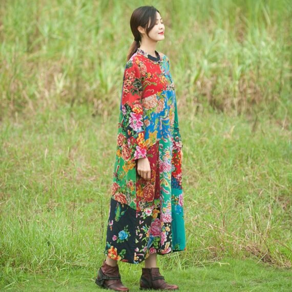 Floral Patchwork Chinese Dress - Image 4