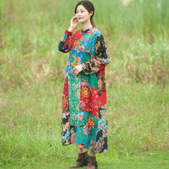 Floral Patchwork Chinese Dress - Image 2