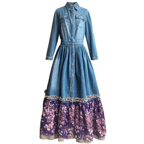 Floral Patchwork Denim Dress | Mandala - Image 9