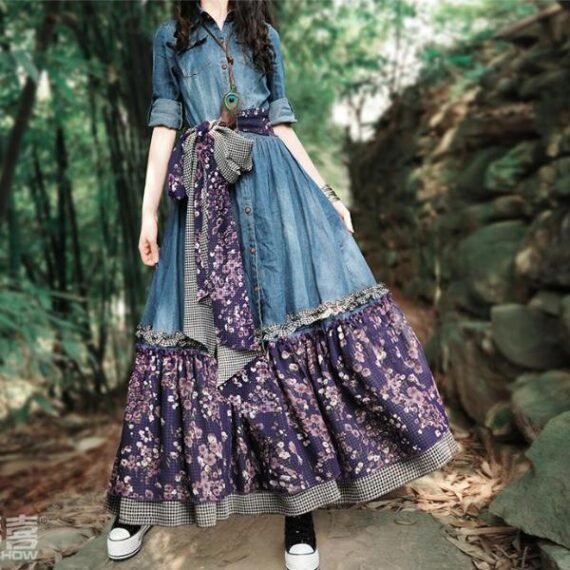 Floral Patchwork Denim Dress | Mandala - Image 6