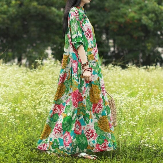 Floral Pleated Chinese Dress - Image 2