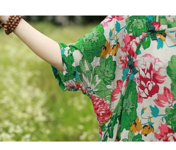 Floral Pleated Chinese Dress - Image 3