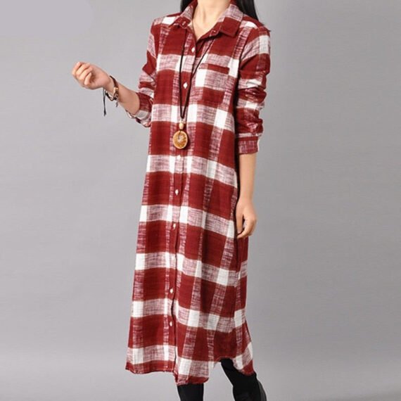 Grunge Style Plaid Shirt Dress - Image 5