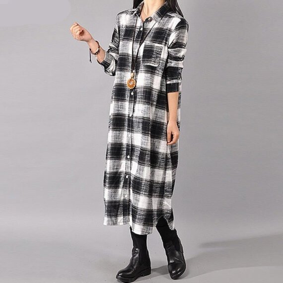 Grunge Style Plaid Shirt Dress - Image 2