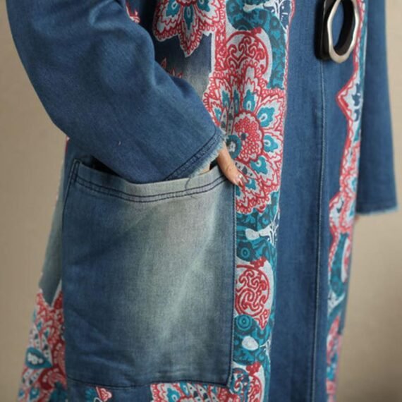 Flash Patchwork Denim Dress With Large Pockets - Image 5